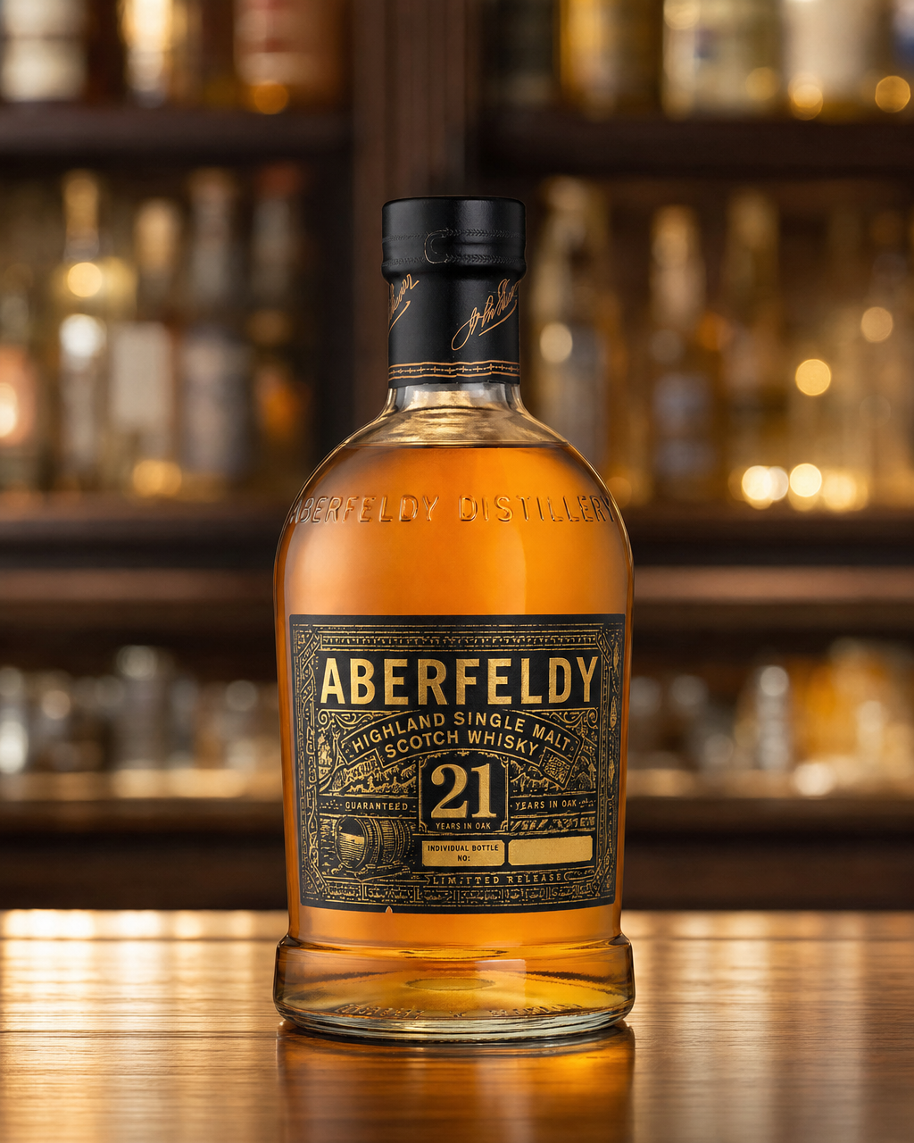 Aberfeldy 21 Year Old bottle, alternate view