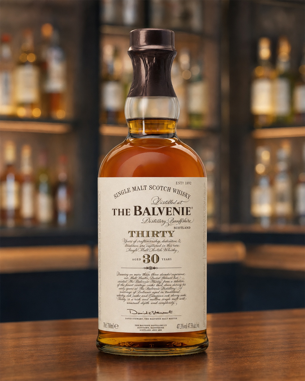Balvenie 30 Year Old bottle, alternate view