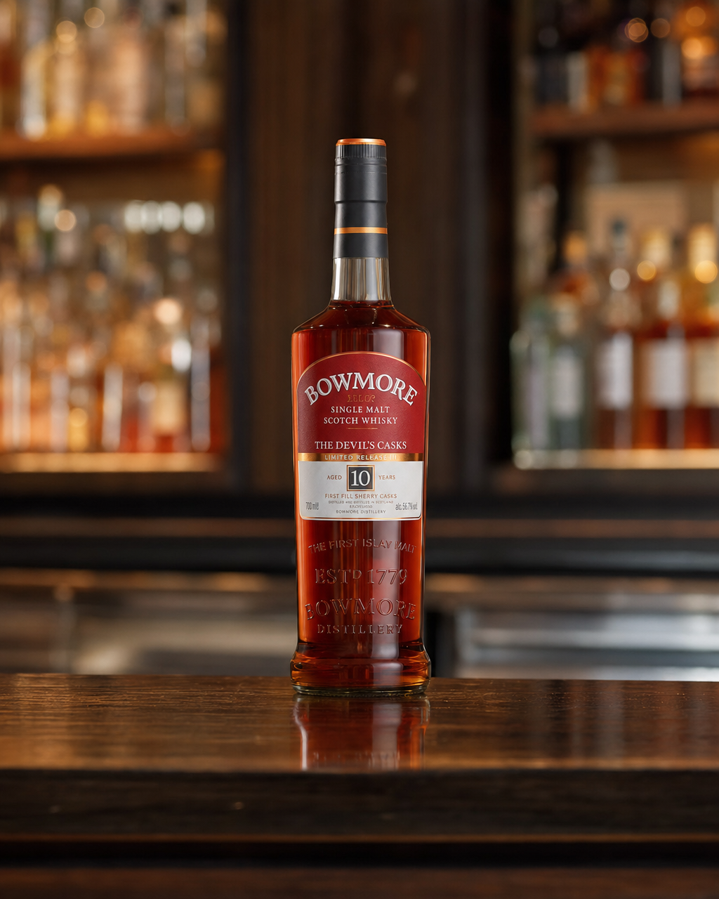 Bowmore 10 Years Old (Devil's Cask Batch #1) bottle, alternate view