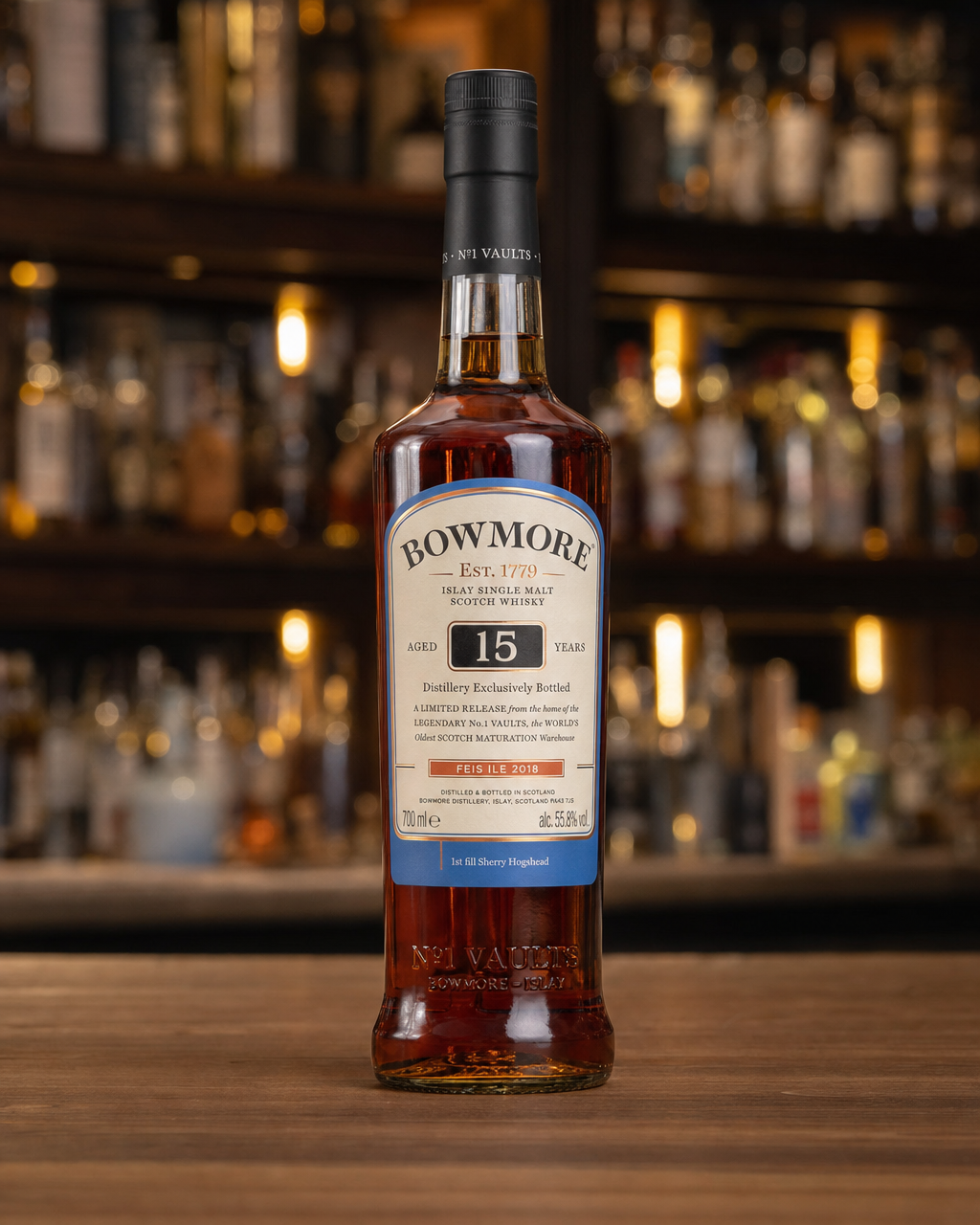 Bowmore 15 Year Old (Feis Ile 2018 Distillery Exclusive) bottle, alternate view