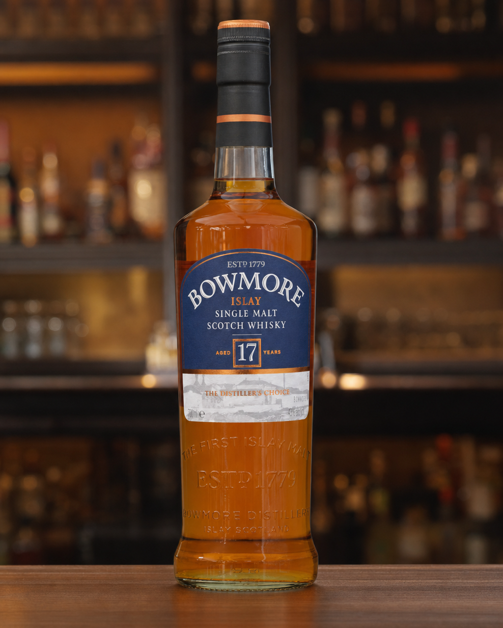 Bowmore 17 Year Old bottle, alternate view