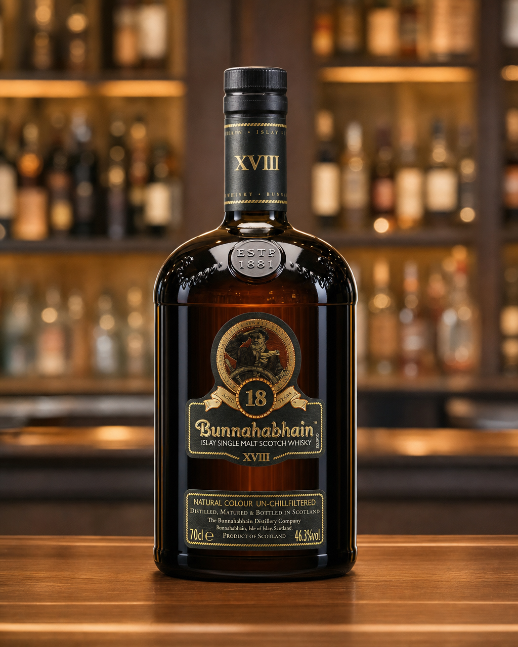 Bunnahabhain 18 Year Old bottle, alternate view