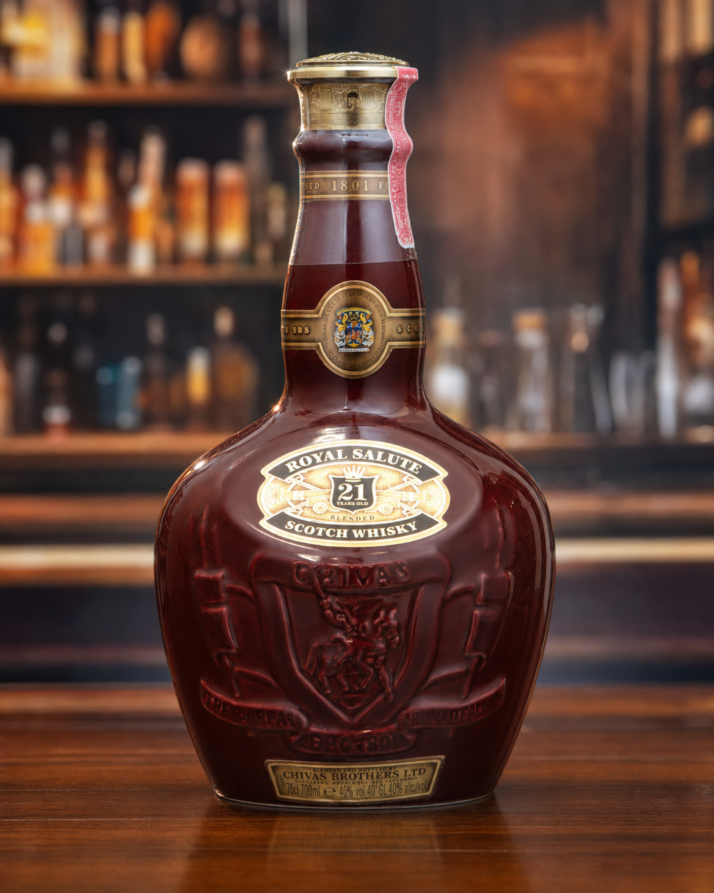 Chivas Royal Salute 21 Years Old (Ruby Flagon) bottle, alternate view