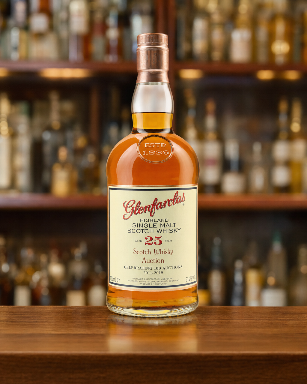 Glenfarclas 25 Year Old (SWA 100th Auction Limited Edition) bottle, alternate view