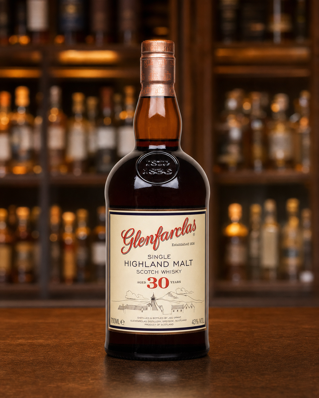 Glenfarclas 30 Year Old bottle, alternate view