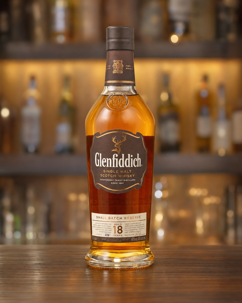 Glenfiddich 18 Year Old (Small Batch Reserve) bottle, alternate view