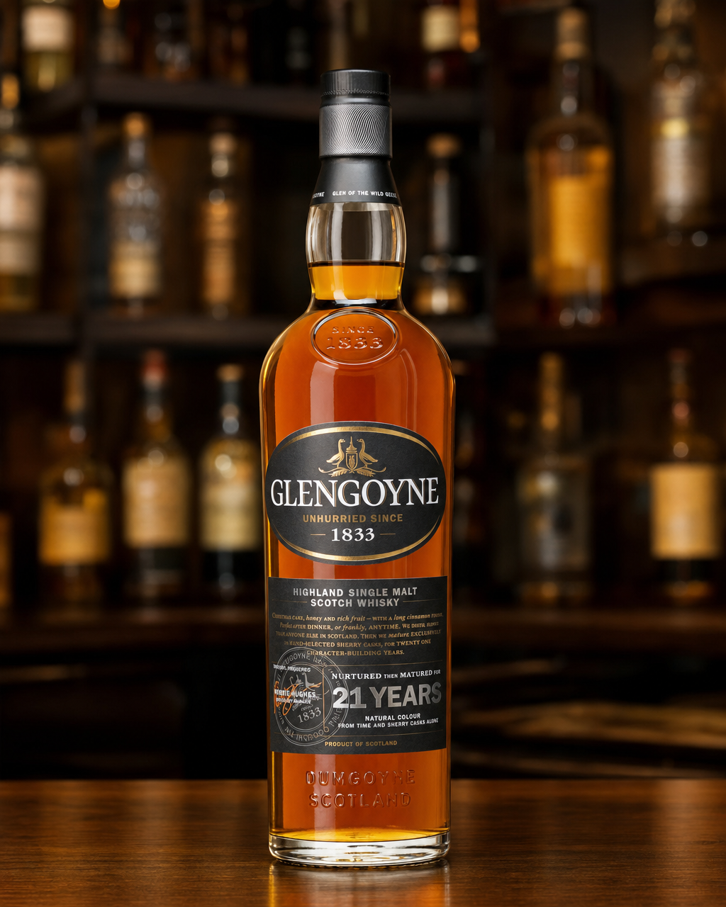 Glengoyne 21 Year Old bottle, alternate view