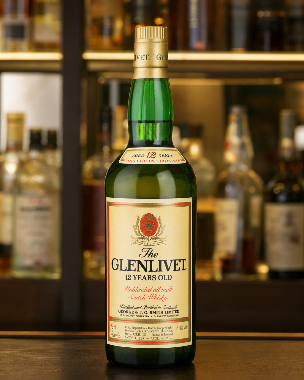 Glenlivet 12 Year Old bottle, alternate view