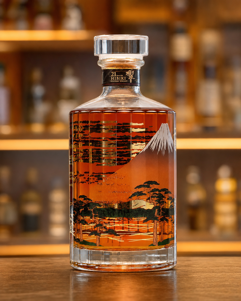 Hibiki 21 Year Old (Mount Fuji) bottle, alternate view