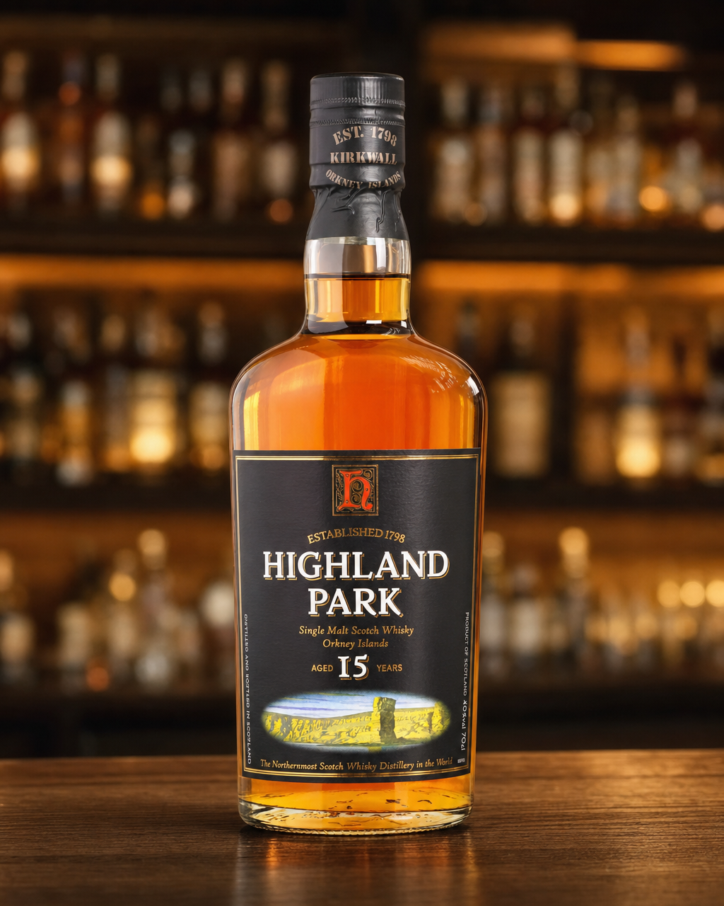 Highland Park 15 Years Old bottle, alternate view