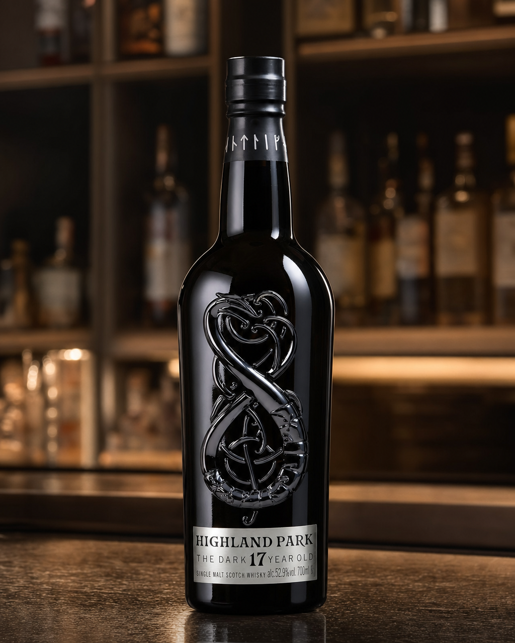 Highland Park 17 Year Old (The Dark) bottle, alternate view