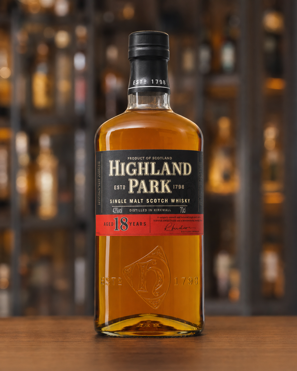 Highland Park 18 Year Old bottle, alternate view