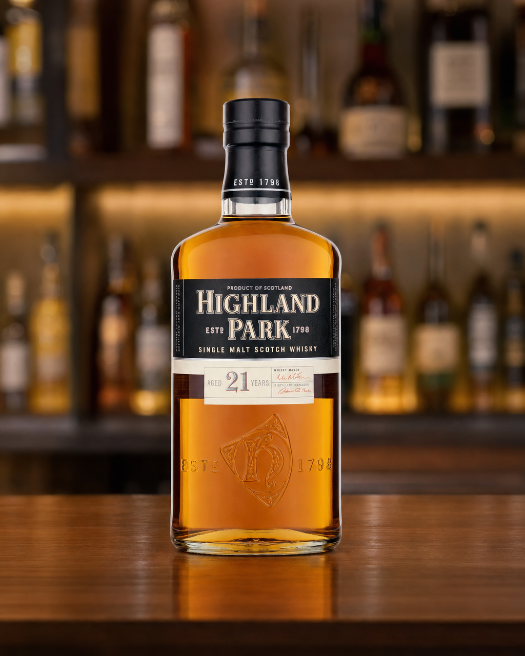 Highland Park 21 Year Old bottle, alternate view