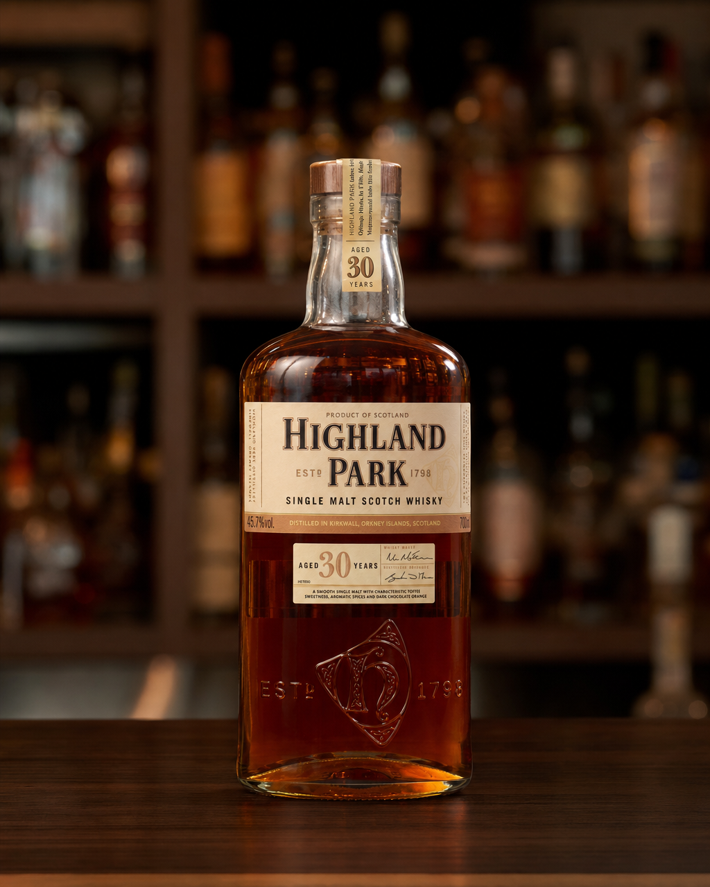 Highland Park 30 Year Old bottle, alternate view