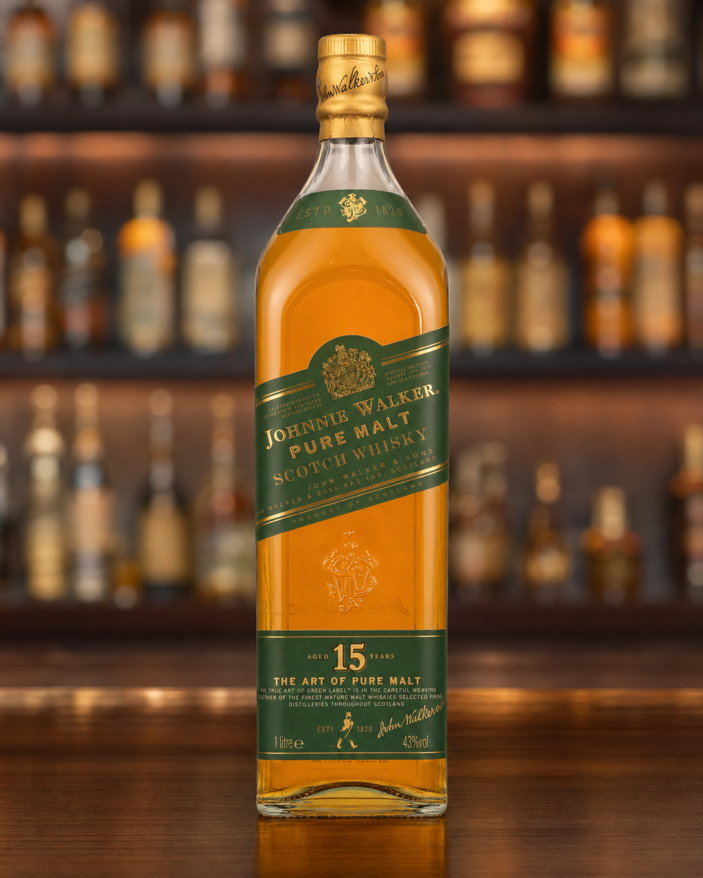 Johnnie Walker 15 Years Old (Green Label) bottle, alternate view