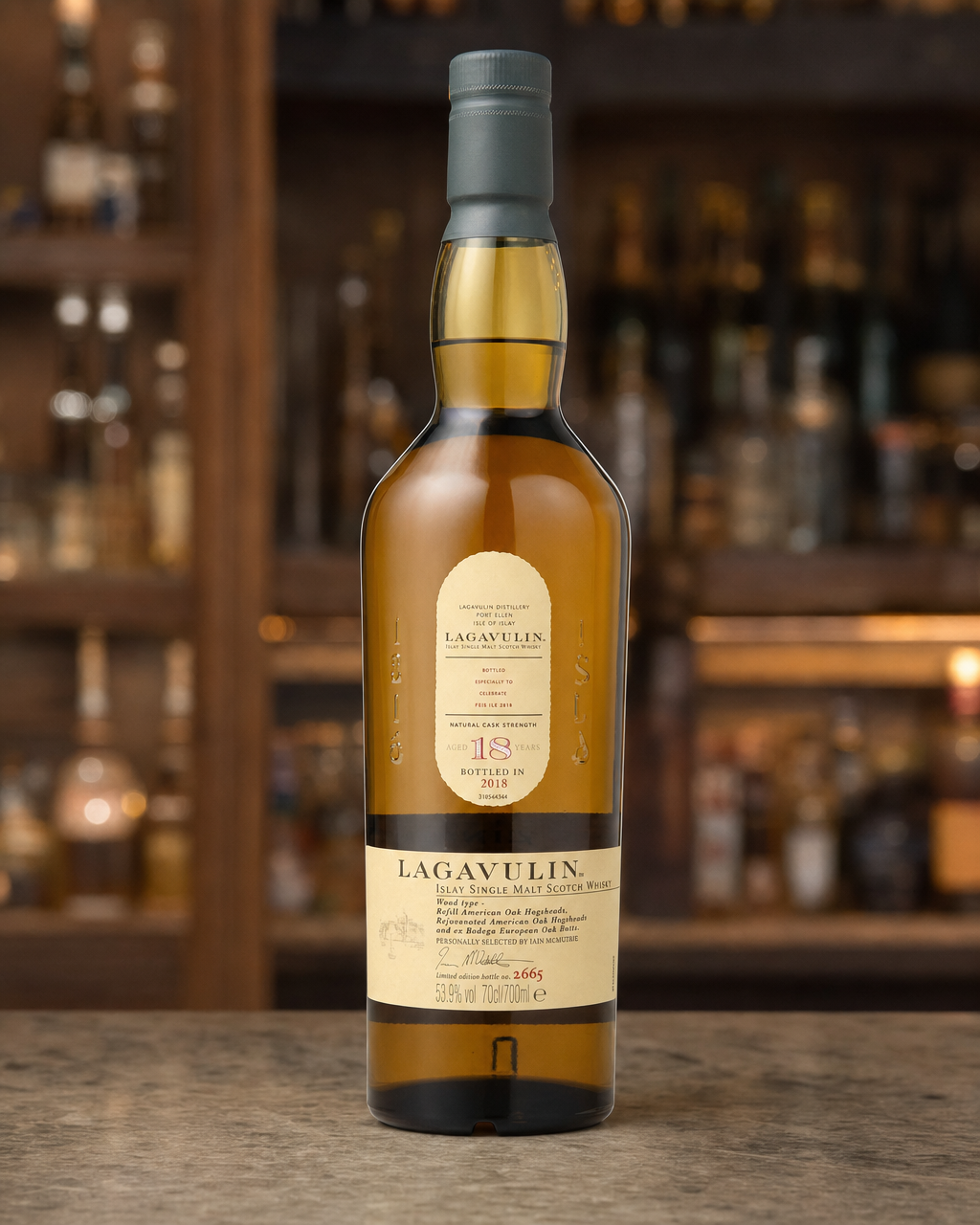 Lagavulin 18 Years Old (Feis Ile 2018) bottle, alternate view