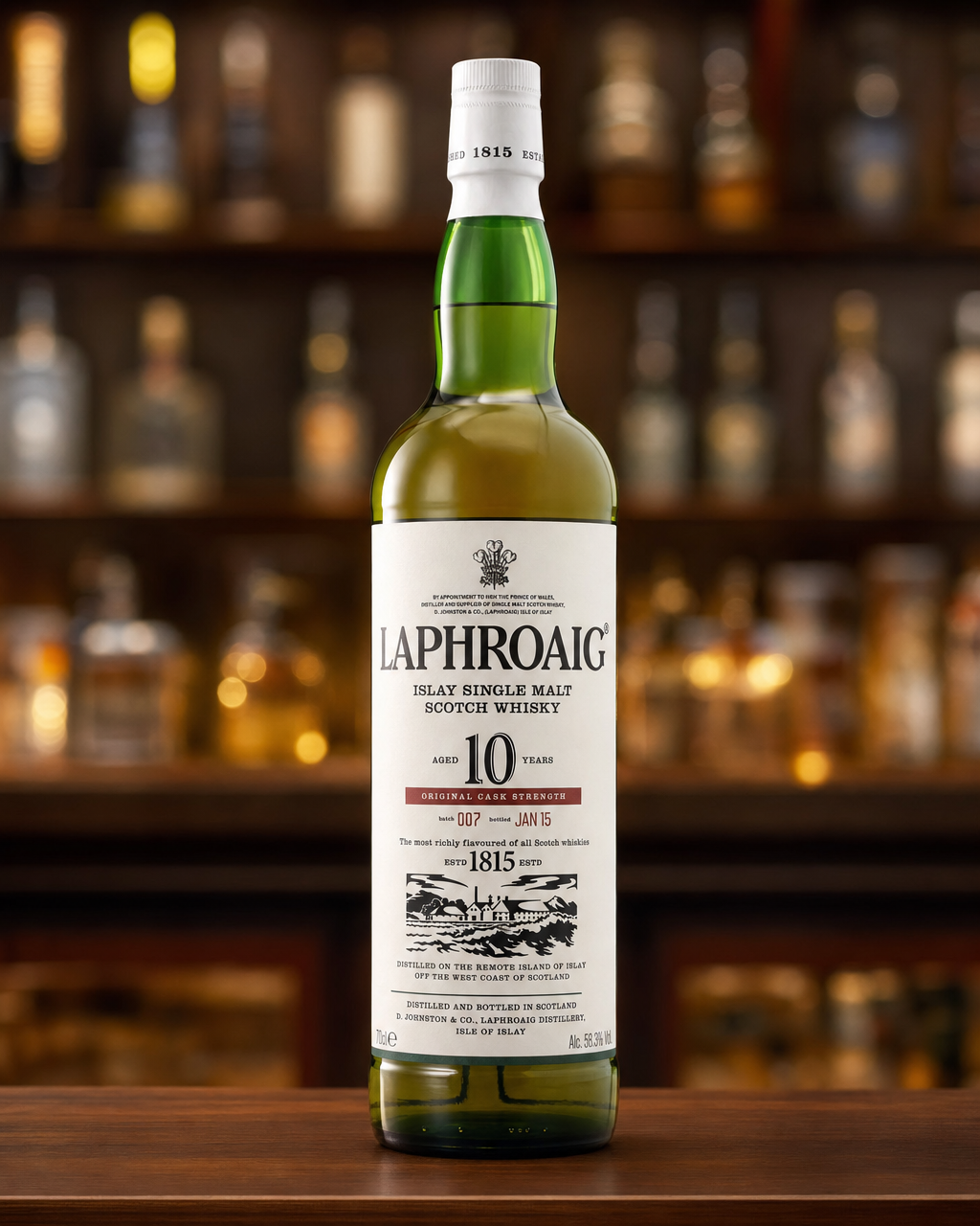 Laphroaig 10 Year Old (Cask Strength Batch #7) bottle, alternate view