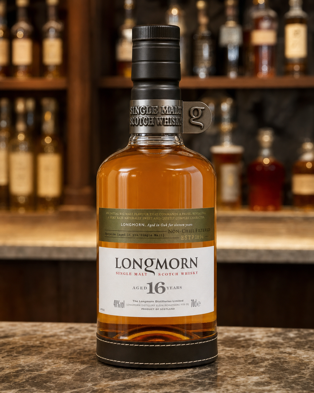 Longmorn 16 Year Old bottle, alternate view