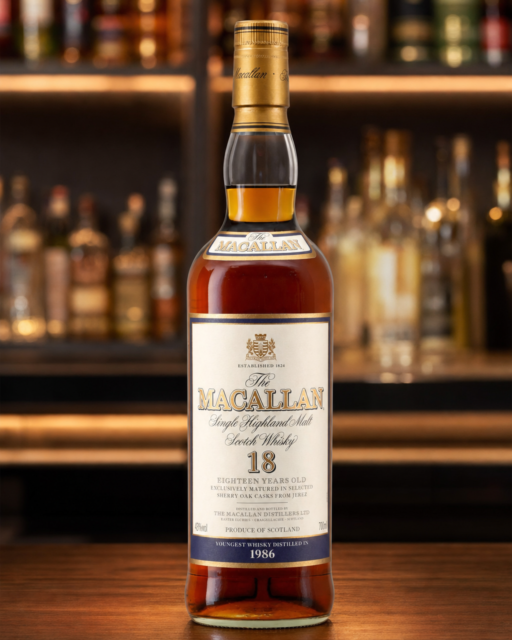 Macallan 18 Years Old (1986) bottle, alternate view