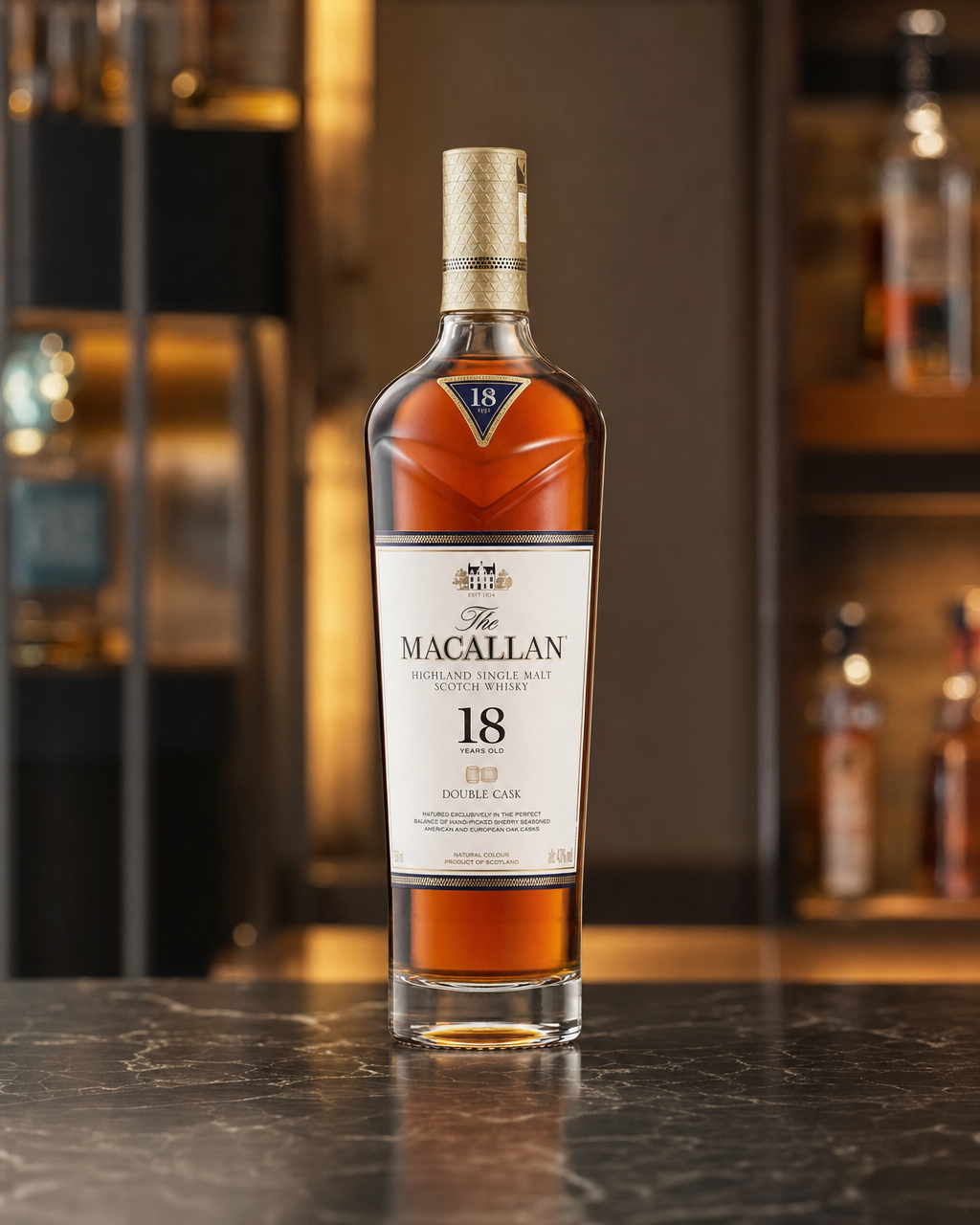 Macallan Double Cask, 18 Years Old (2020) bottle, alternate view