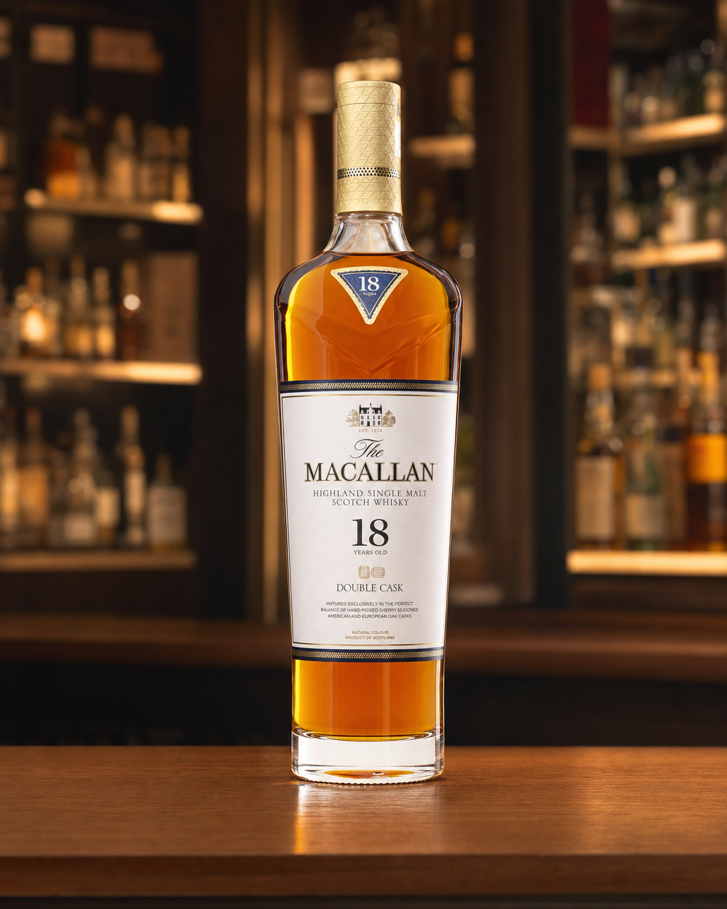 Macallan Double Cask, 18 Years Old (2022) bottle, alternate view