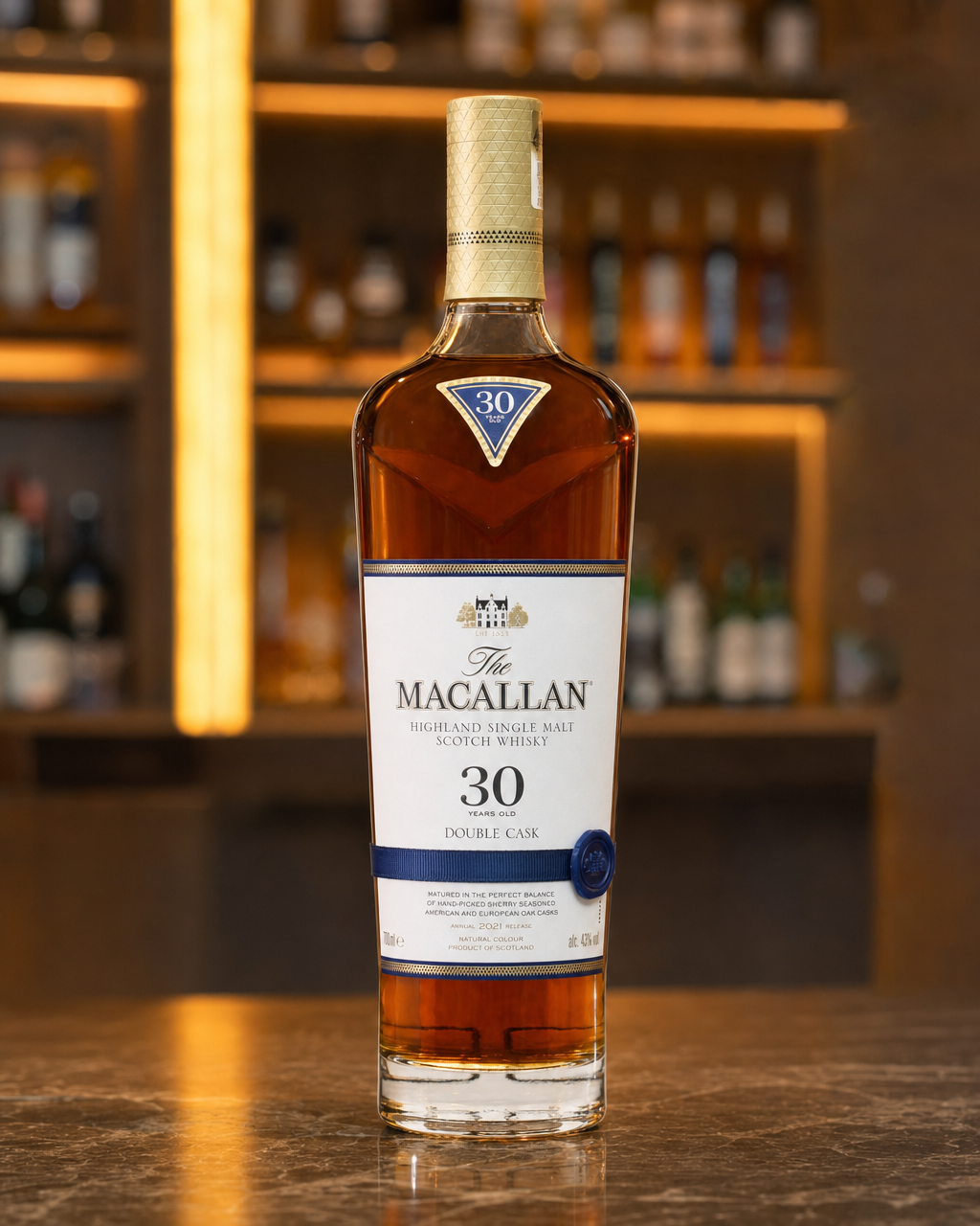 Macallan Double Cask, 30 Years Old (2021) bottle, alternate view