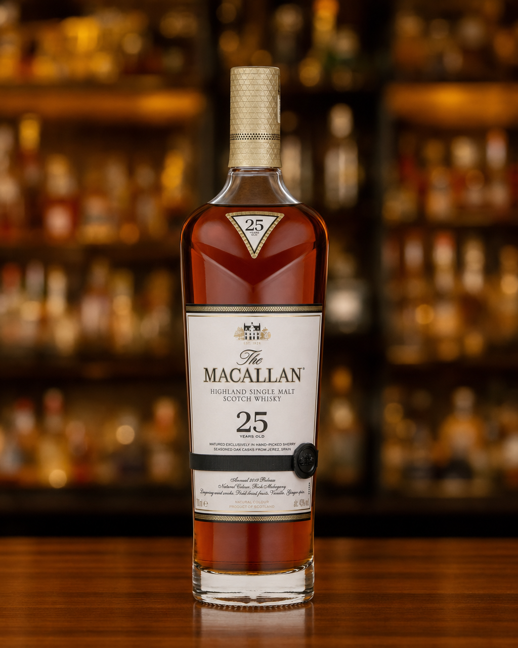 Macallan Sherry Oak, 25 Years Old (2019) bottle, alternate view