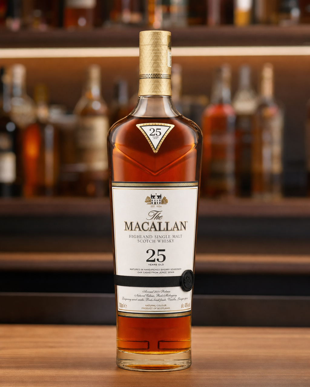 Macallan Sherry Oak, 25 Years Old (2021) bottle, alternate view