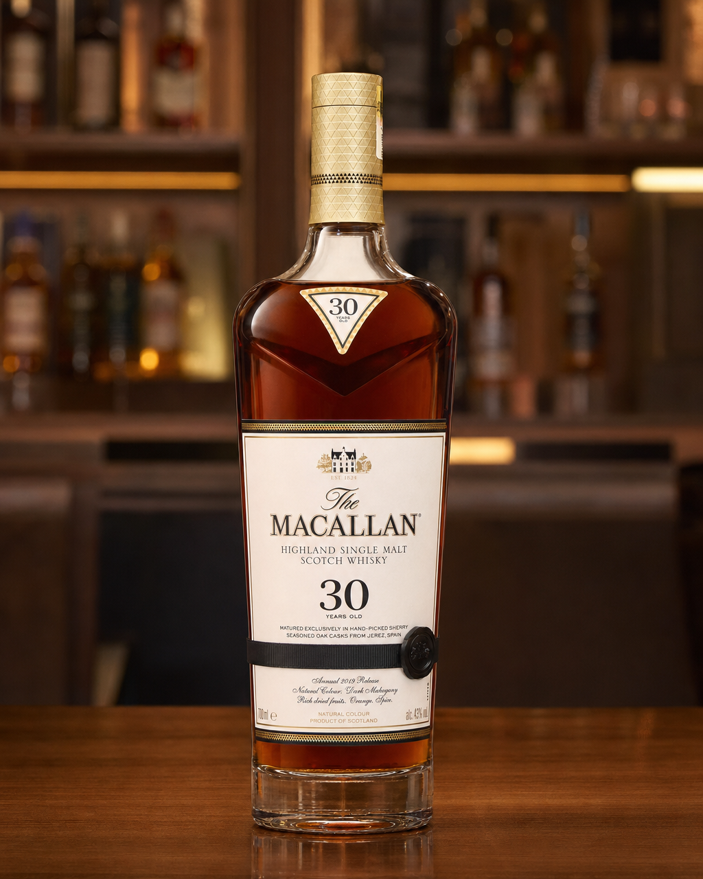 Macallan Sherry Oak, 30 Years Old (2019) bottle, alternate view
