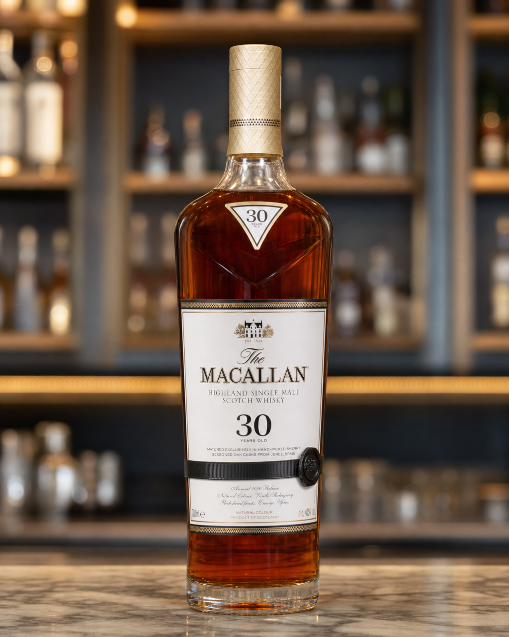 Macallan Sherry Oak, 30 Years Old (2020) bottle, alternate view