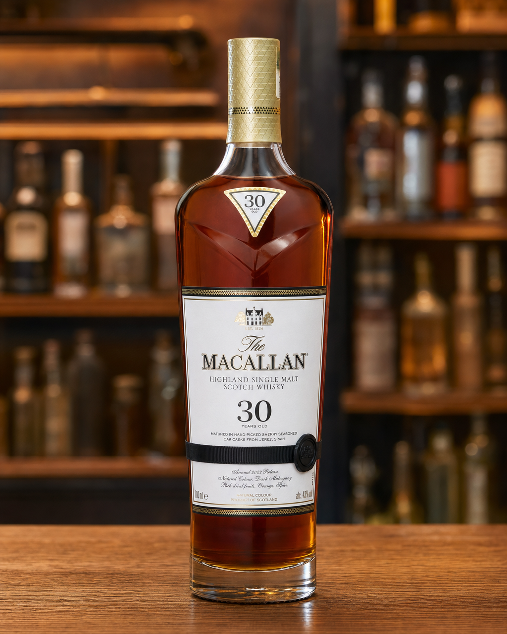 Macallan Sherry Oak, 30 Years Old (2022) bottle, alternate view