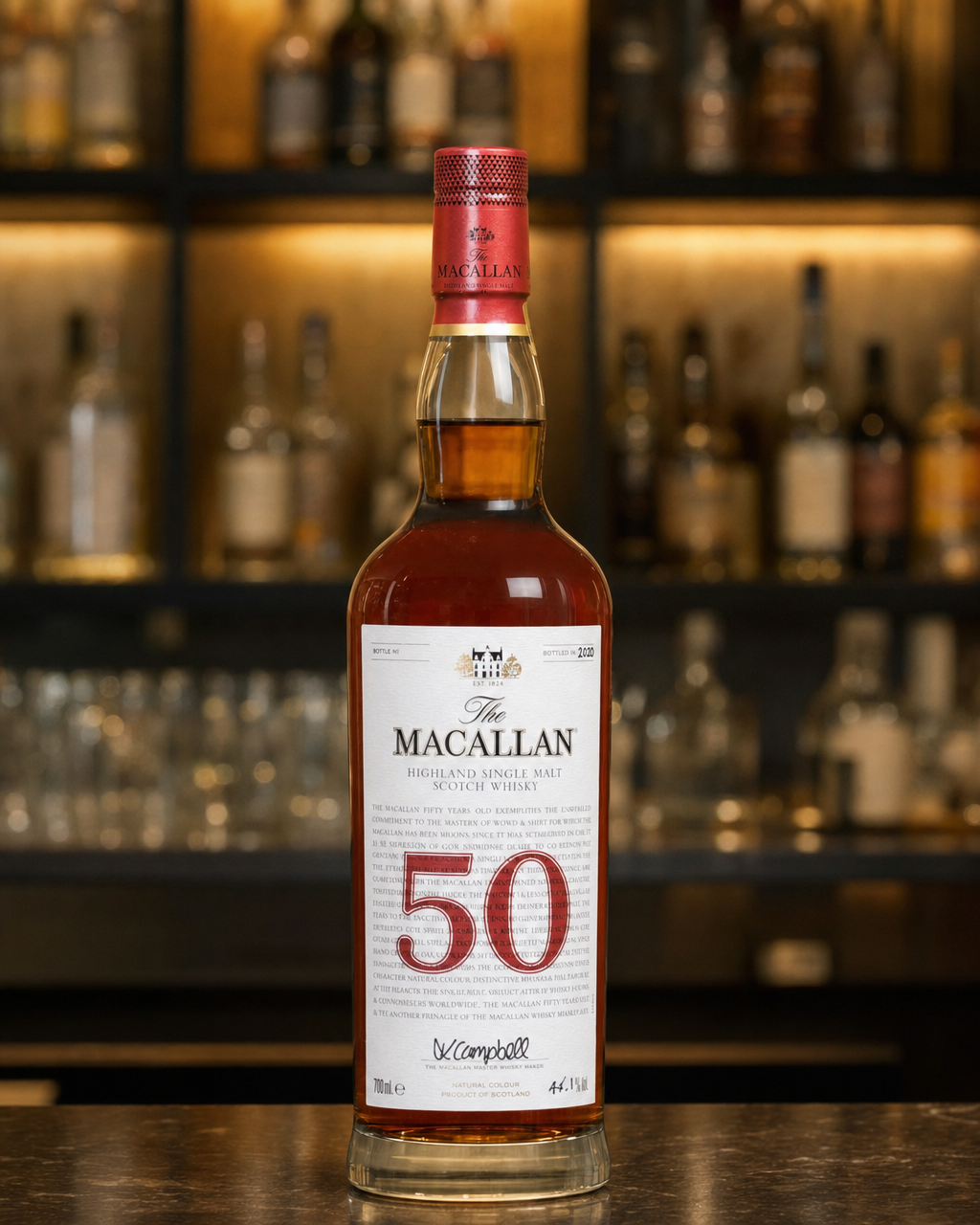 Macallan The Red Collection, 50 Year Old bottle, alternate view