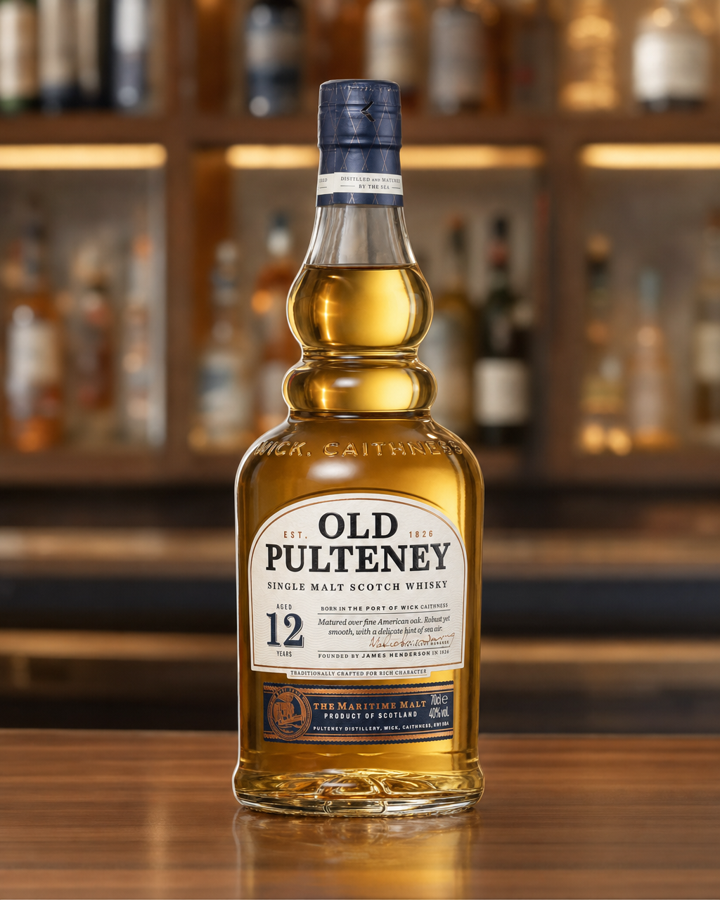 Old Pulteney 12 Year Old bottle, alternate view