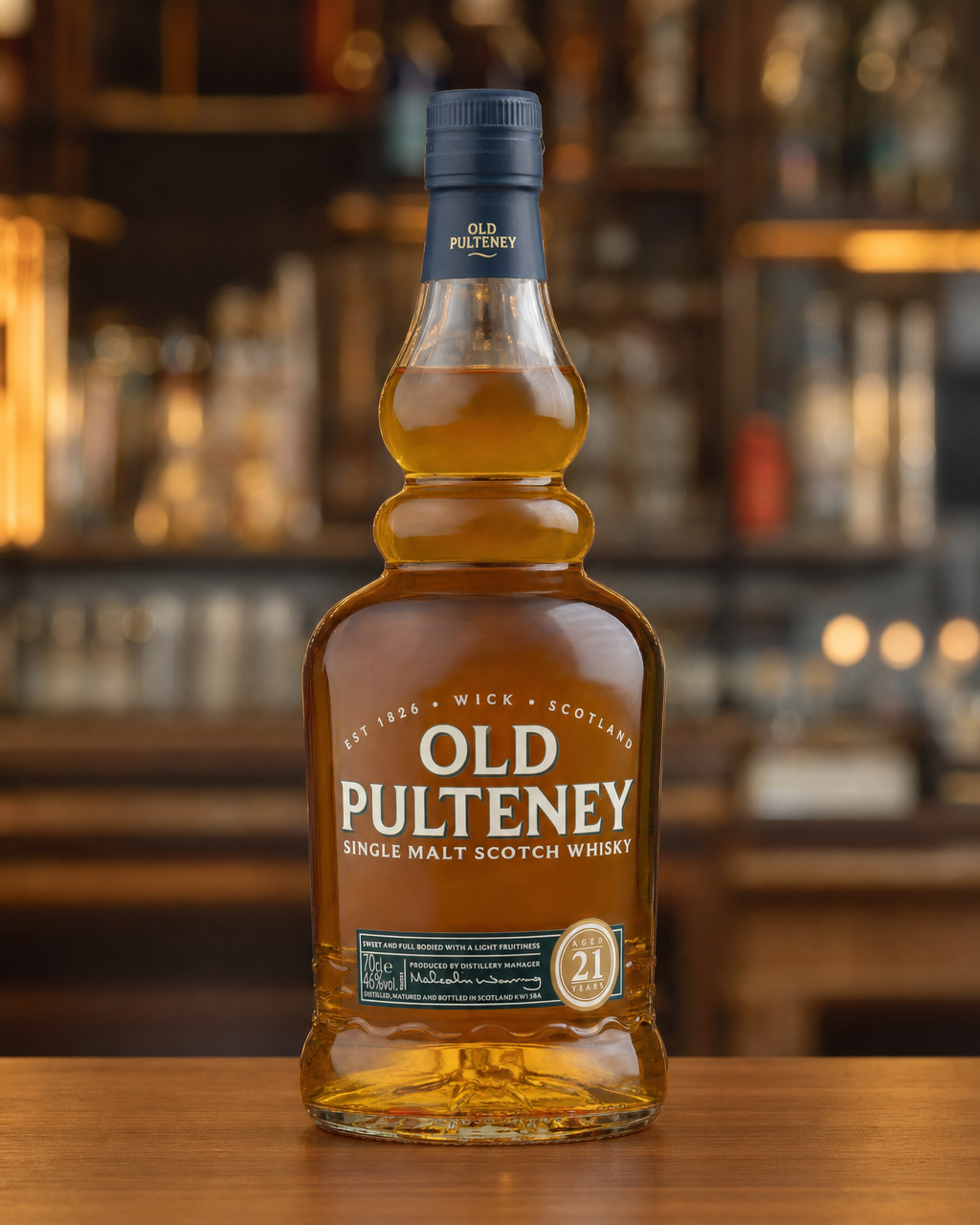 Old Pulteney 21 Year Old bottle, alternate view
