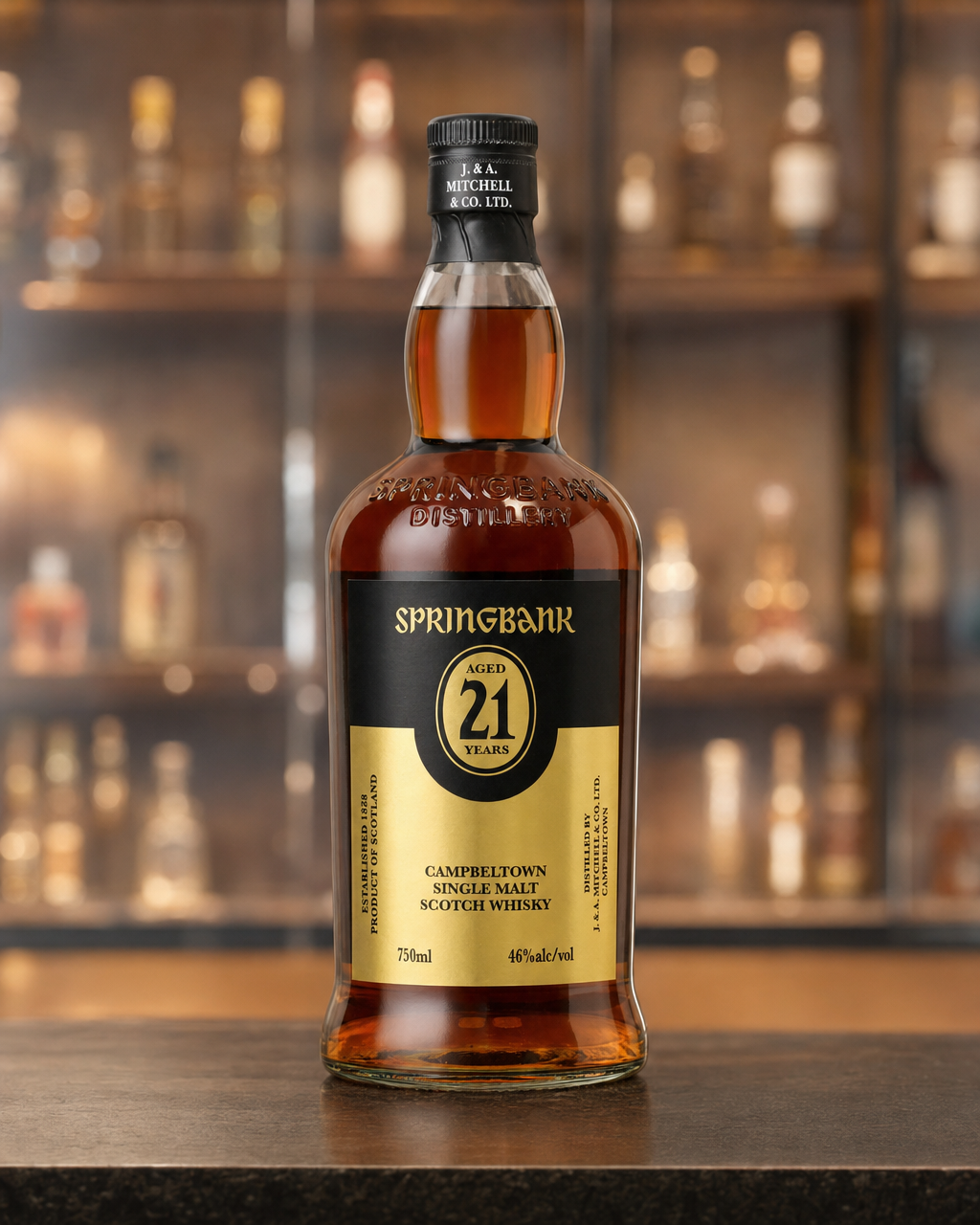 Springbank 21 Year Old (2020) bottle, alternate view