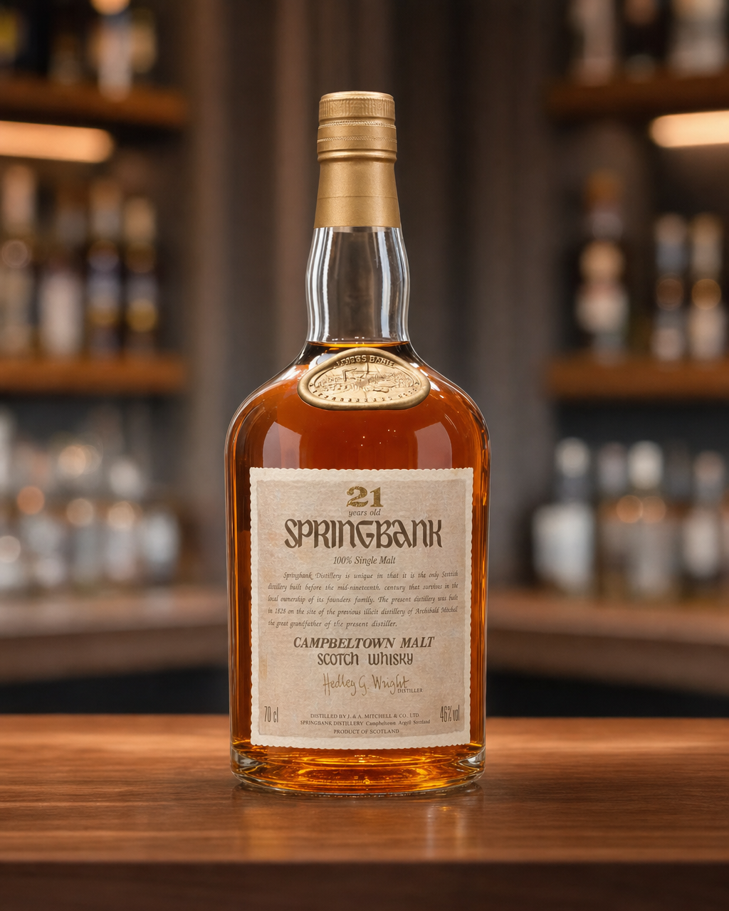Springbank 21 Year Old bottle, alternate view