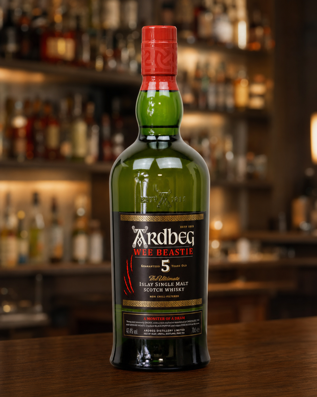 Ardbeg 5 Year Old Wee Beastie bottle, alternate view