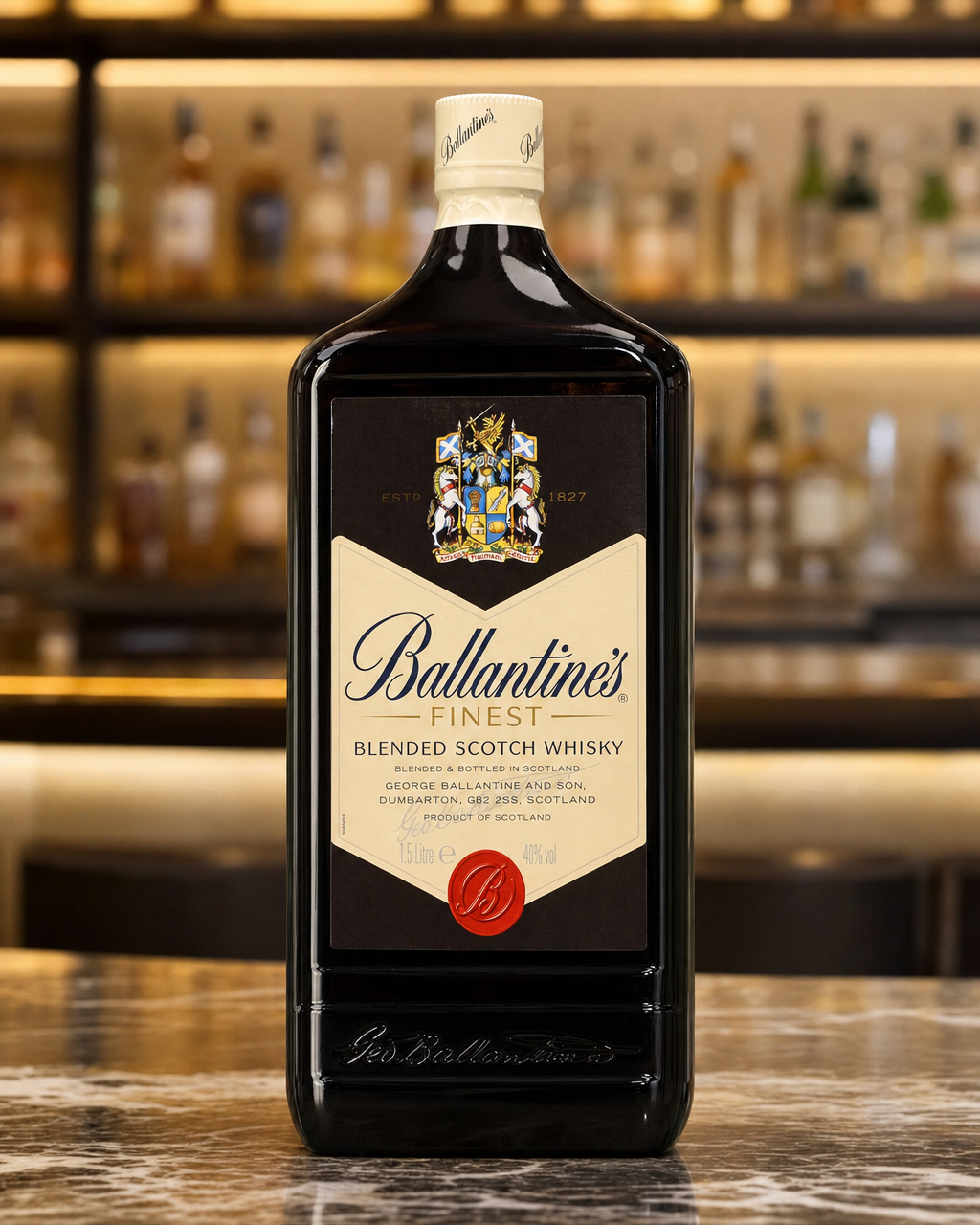 Ballantine's Finest bottle, alternate view