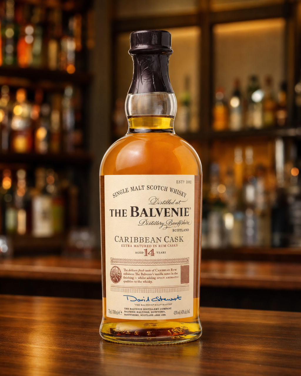 Balvenie 14 Year Old Caribbean Cask bottle, alternate view