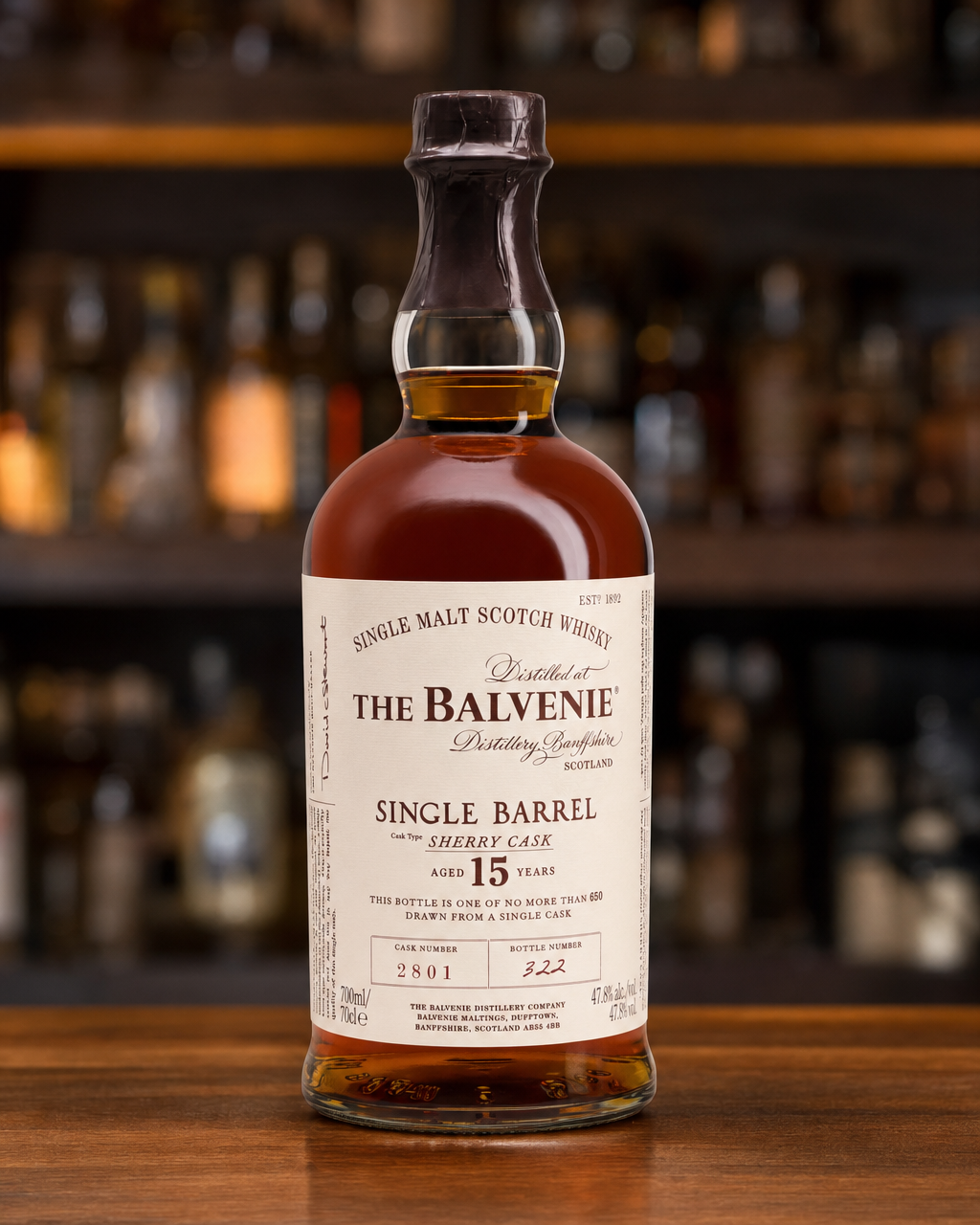 Balvenie 15 Year Old Single Sherry Barrel bottle, alternate view