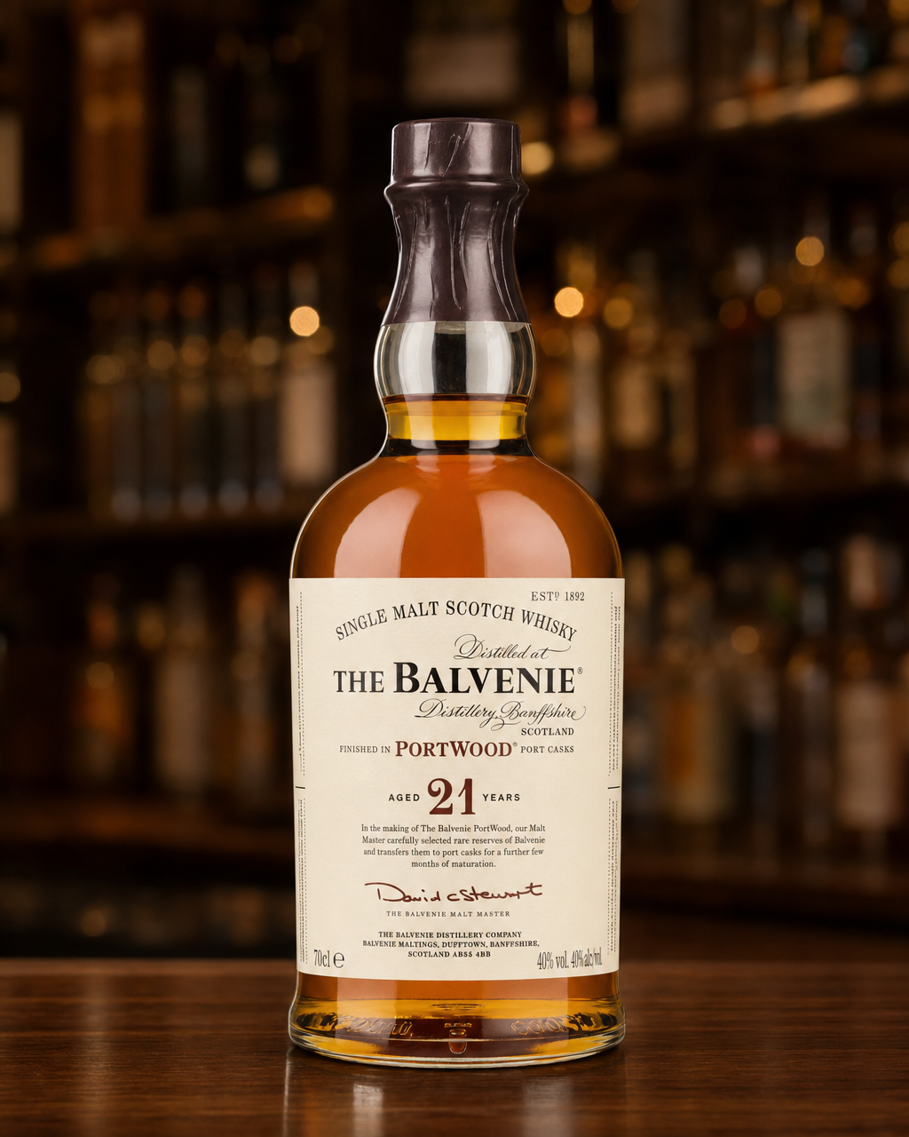 Balvenie 21 Year Old Port Wood bottle, alternate view