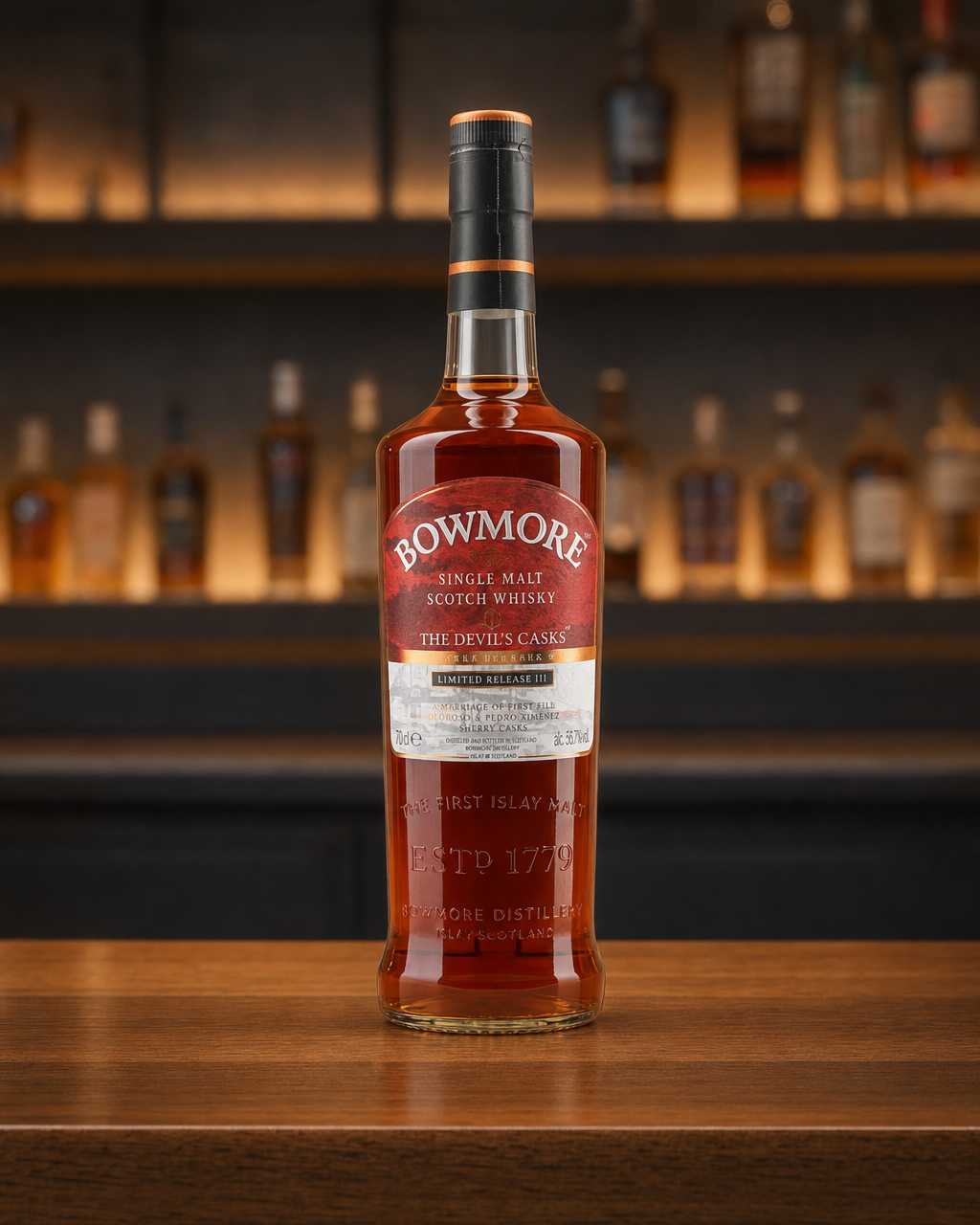 Bowmore Devil's Cask Batch #3 bottle, alternate view