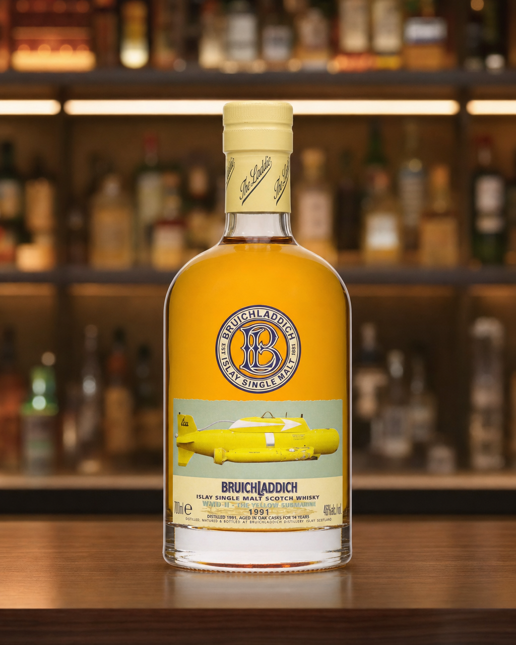 Bruichladdich WMD II Yellow Submarine 1991 14 Year Old bottle, alternate view