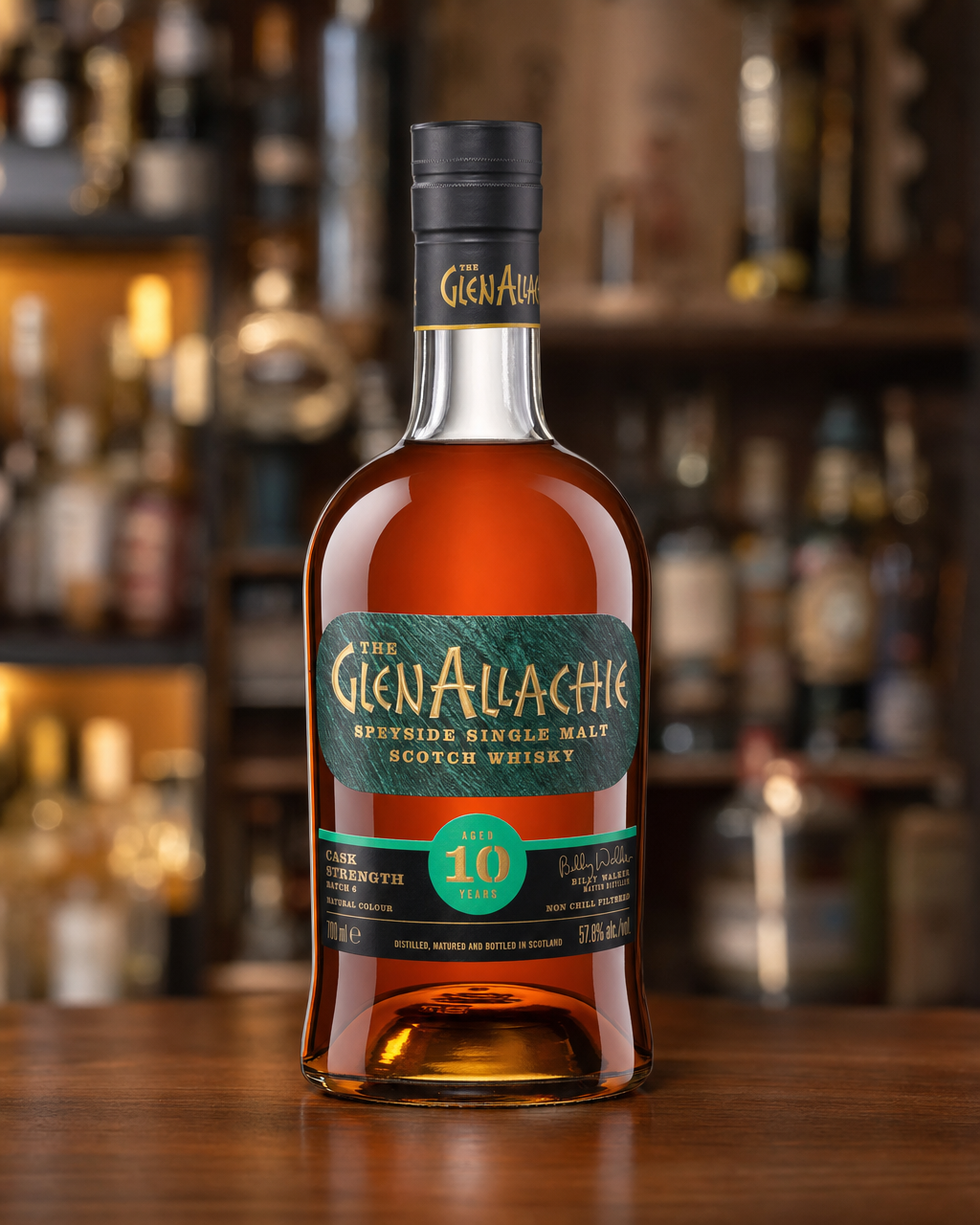 GlenAllachie 10 Year Old Cask Strength Batch #6 bottle, alternate view