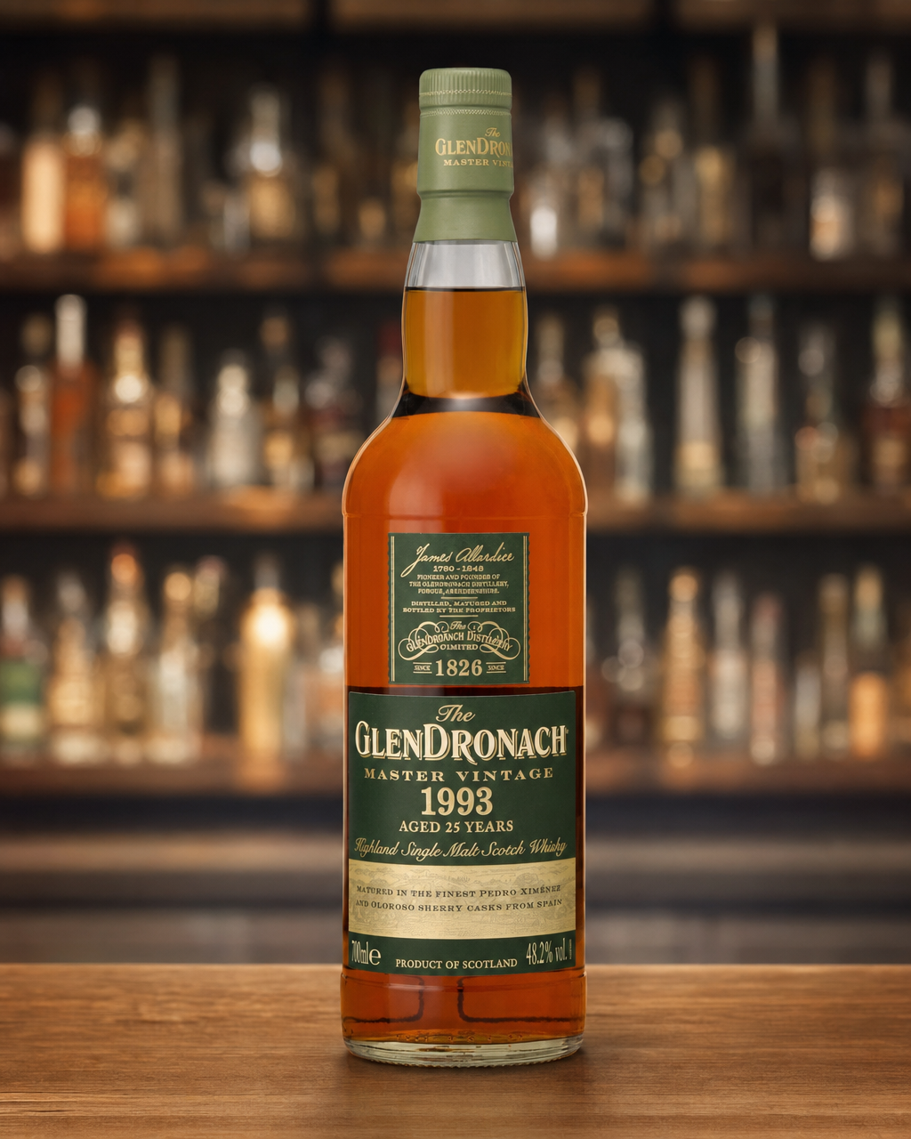 GlenDronach 1993 25 Year Old Master Vintage bottle, alternate view