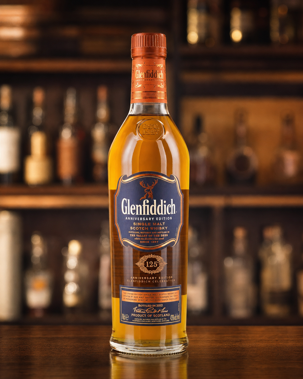 Glenfiddich 125th Anniversary bottle, alternate view