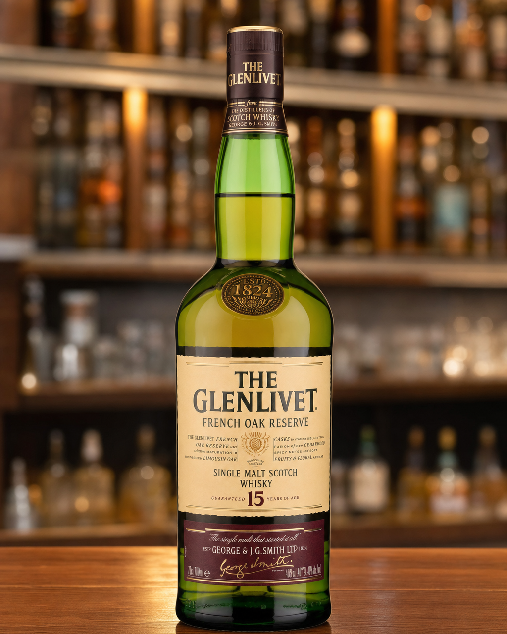 Glenlivet 15 Year Old French Oak Reserve bottle, alternate view