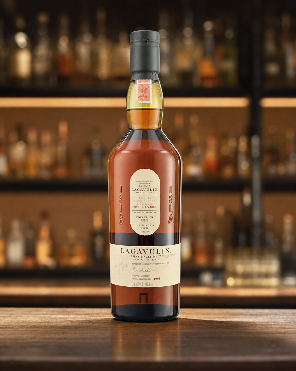Lagavulin 1995 Feis Ile 2014 bottle, alternate view