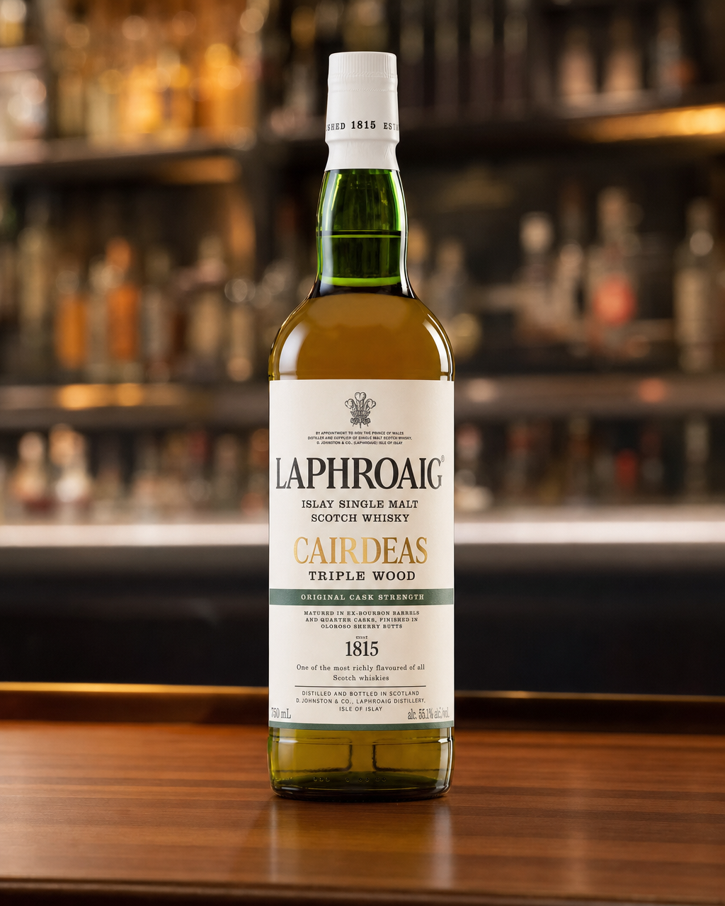 Laphroaig Cairdeas Triple Wood Feis Ile 2019 bottle, alternate view