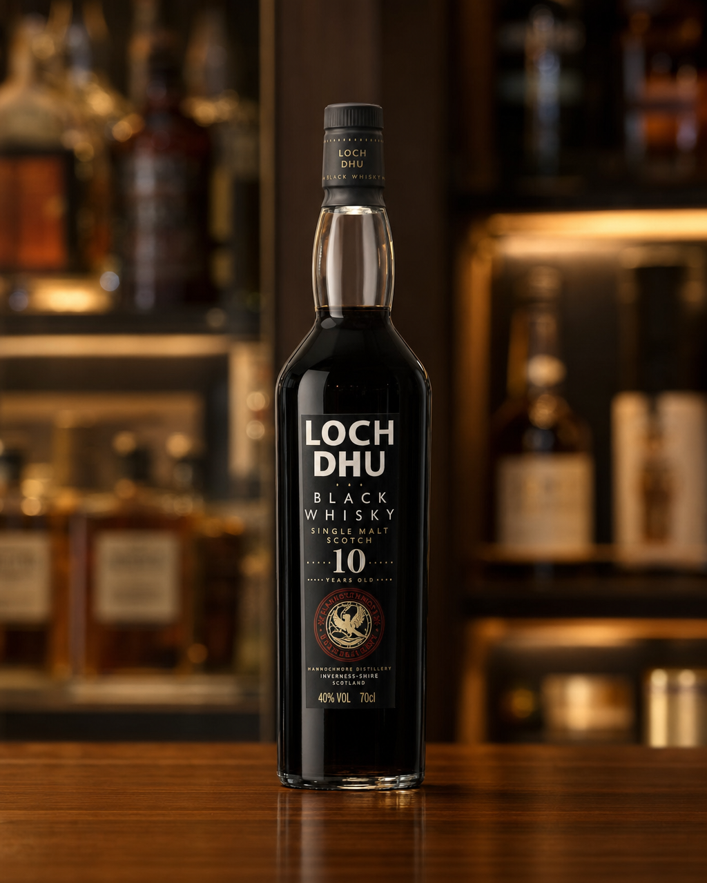 Loch Dhu 10 Year Old bottle, alternate view